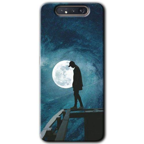 Galaxy A80 Kılıf HD Desen Baskılı Arka Kapak - Dolunay Yalnızlık + Kırılmaz Cam