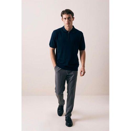 Ritchie Fermuarlı Polo Yaka Dikey Çizgili Kısa Kollu İnce Triko Erkek T-Shirt - Lacivert