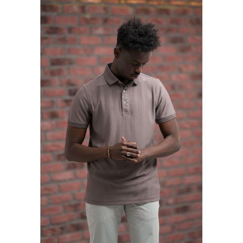Regular Fit Likralı Kendinden Çizgili Polo Yaka T-Shirt