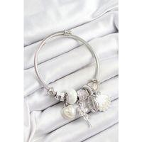 316L Çelik Beyaz Zirkon Taşlı Yıldız Melek İstiridye Ve Kalp Model Gümüş Renk Charm Bileklik