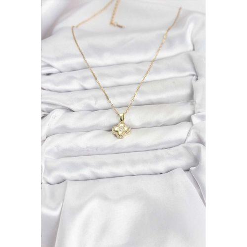 316L Çelik Zincir Gold Renk Zirkon Taşlı Yonca Model Kadın Kolye