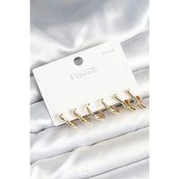 Pirinç Gold Renk Kalp Yıldız ve Halka Model 925 Ayar Gümüş Çivili Kadın Küpe Seti