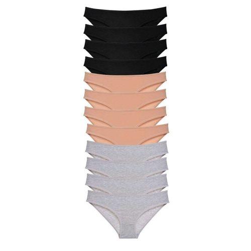 12 Adet Süper Eko Set Likralı Kadın Slip Külot Siyah Ten Gri
