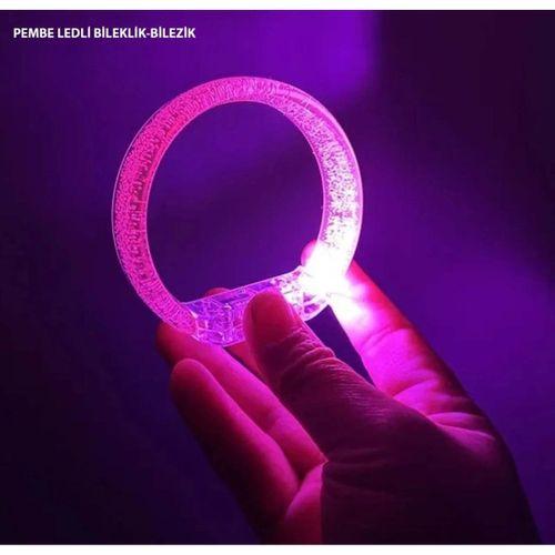 Eğitici Oyuncak Pembe Led Işıklı Baskı Yapılabilen Pilli Bileklik Bilezik 1,5 cm Genişlik
