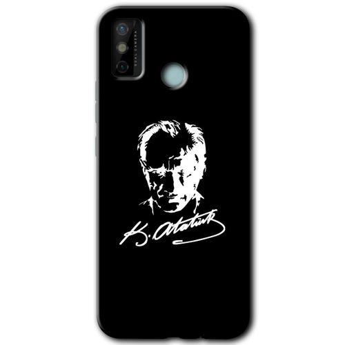 Tecno Spark 6 Go Kılıf HD Desen Baskılı Arka Kapak+Temperli Cam - Atatürk Silüet İmza