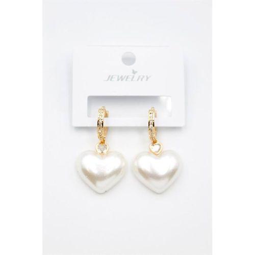 İnci Kalp Küpe - Altın