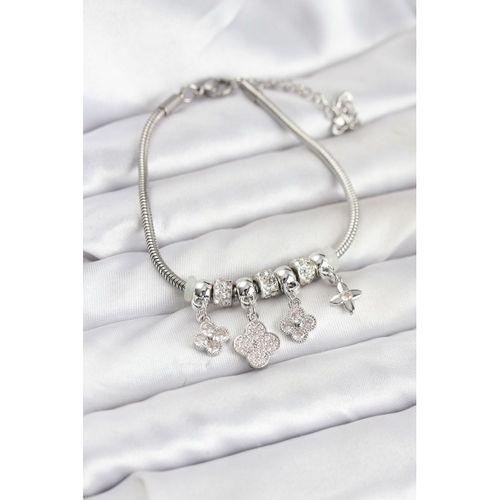 Pirinç Gümüş Renk Yonca Model Kadın Bileklik