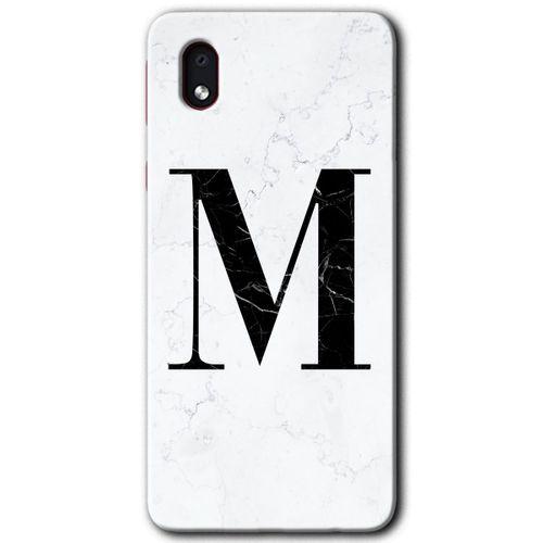 Galaxy A01 Core Kılıf HD Desen Baskılı Arka Kapak - Beyaz Mermer Desenli M Harfi + Kırılmaz Cam