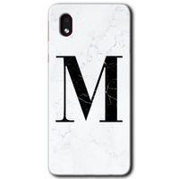Galaxy A01 Core Kılıf HD Desen Baskılı Arka Kapak - Beyaz Mermer Desenli M Harfi + Kırılmaz Cam