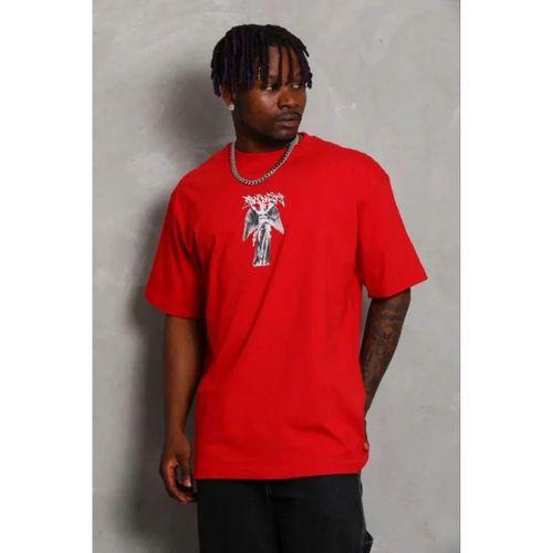 Erkek Baskılı T-Shirt Kısa Kol Bisiklet Yaka Regular Fit Rahat Kalıp Günlük Tişört - Kırmızı