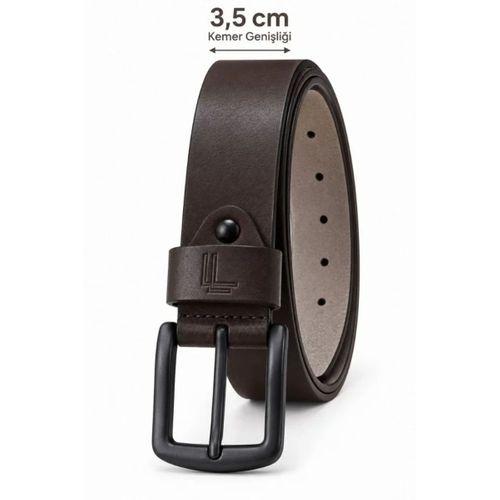Erkek Koyu Kahverengi 3,5 Cm Metal Tokalı Kot Ve Kumaş Pantolon Kemeri