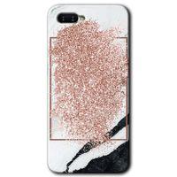 Oppo Rx 17 Neo Kılıf HD Desen Baskılı Arka Kapak - Simli Mermer + Kırılmaz Cam