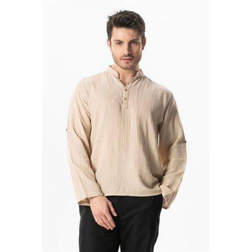 Uzun Kol Hakim Yaka Müslin Yazlık Sweatshirt Bej Bej
