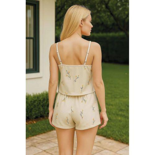 Gri Çiçek Desenli Askılı Şortlu Pijama Takımı