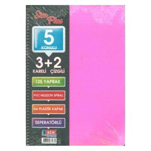 SİMPLUS A4 3+2 125 Yaprak PLASTİK KAPAK SPİRAL AYRAÇLI DEFTER ( Kapak Rengi Stoktan Rastgele ! )