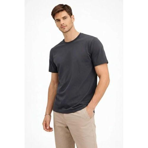 Erkek Bisiklet Yaka Tişört Regular Kalıp Basic Pamuklu Günlük Kullanım T-shirt - Füme