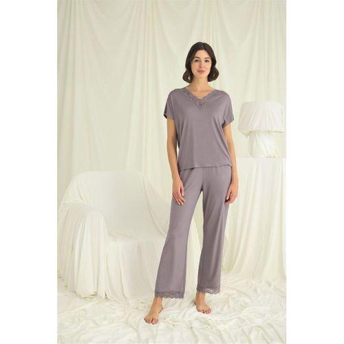 Kısa Kollu V Yakalı Dantelli Pijama Takımı
