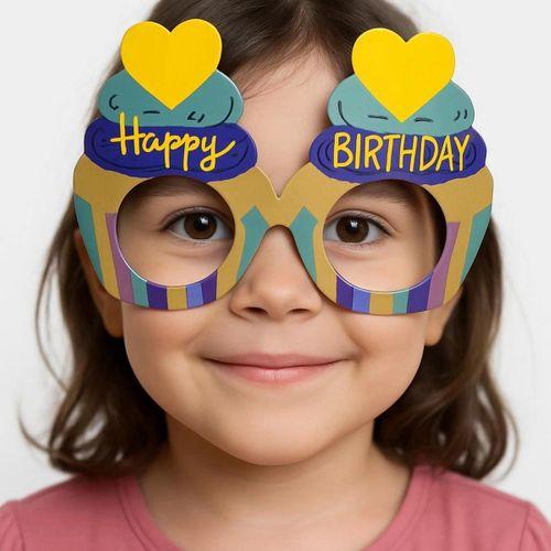 Eğitici Oyuncak Cupcake Temalı Doğum Günü Renkli Karton Happy Birthday Gözlüğü 6 Adet