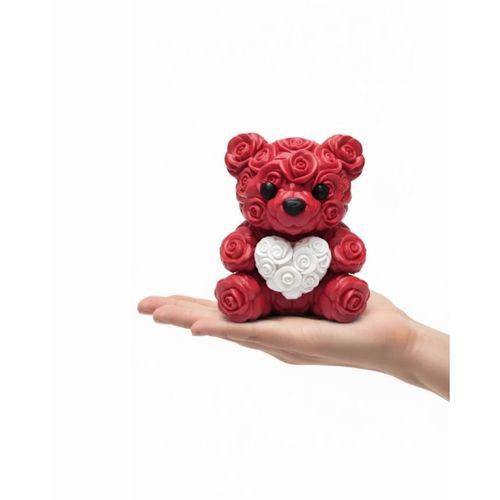 3d Gül Tasarımlı Kalp Ayıcık 10cm Şık Dekoratif Biblo