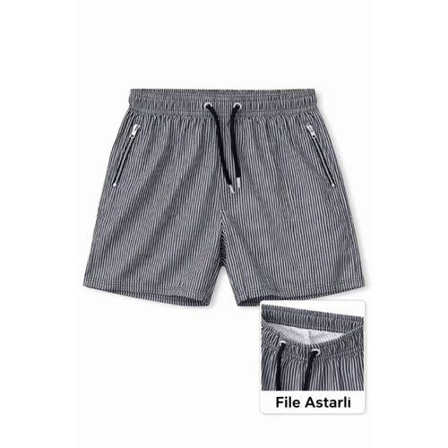 Deniz Şortu Fermuarlı Cepli File Astarlı Hızlı Kuruyan Premium - Siyah