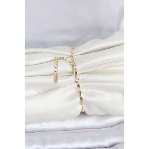 CM 14K Gold Renk Yassı Ezme Burgu Model Kadın Bileklik