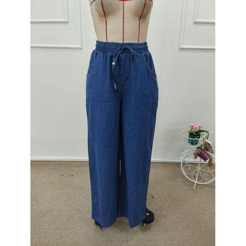 Kadın Yüksek Bel Lastikli Bağcıklı Kot Pantolon