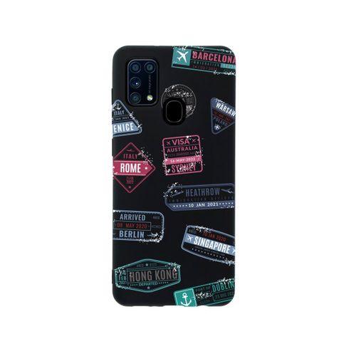 Samsung M31 Seyehat Pulu Desenli Premium Silikonlu Siyh Telefon Kılıfı