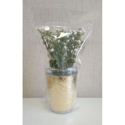 2 Adet Vazo Dahil,Vazoda Çiçek,Beyaz Yapay Çiçek,Vazo Dekoratif Altın Yaprak 9X9X17Cm