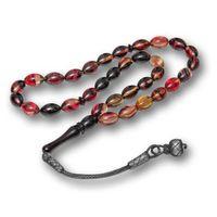 Gümüş Kazaz Püsküllü Sarı Siyah Kırmızı Sıkma Kehribar Tesbih