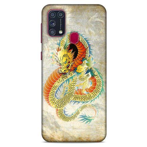 Samsung Galaxy M31 Kılıf Dragons (21) Koruyucu Kapak Ejderha Dövme Sarı