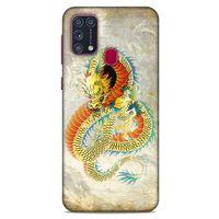 Samsung Galaxy M31 Kılıf Dragons (21) Koruyucu Kapak Ejderha Dövme Sarı