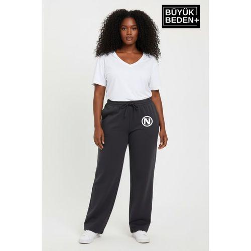 Kadın Büyük Beden N Logo Baskılı Rahat Kesim Paça Reçme ince Eşofman Altı SPR26EAK952-4
