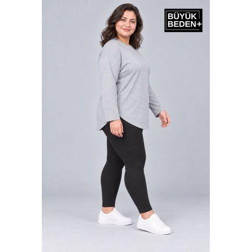Süperlife Kadın Büyük Beden Bisiklet Yaka Süprem İnce Uzun Kollu Oval Etek Tişört SPR26BTSK943