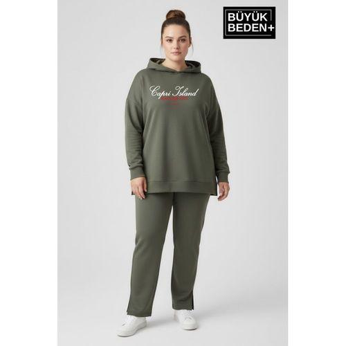 Büyük Beden Kapşonlu Capri İsland Baskılı Tunik ince Sweatshırt  SPR26BTK991-2