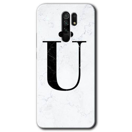 Xiaomi Redmi 9 Kılıf HD Desen Baskılı Arka Kapak - Beyaz Mermer Desenli Ü Harfi