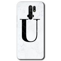 Xiaomi Redmi 9 Kılıf HD Desen Baskılı Arka Kapak - Beyaz Mermer Desenli Ü Harfi