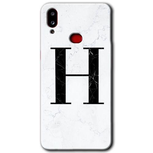 Samsung Galaxy A10s Kılıf Baskılı Kapak - Beyaz Mermer Desenli H Harfi + 5D Tam Kaplayan Cam