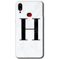 Samsung Galaxy A10s Kılıf Baskılı Kapak - Beyaz Mermer Desenli H Harfi + 5D Tam Kaplayan Cam