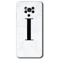 Poco x3 NFC Kılıf HD Desen Baskılı Arka Kapak - Beyaz Mermer Desenli İ Harfi