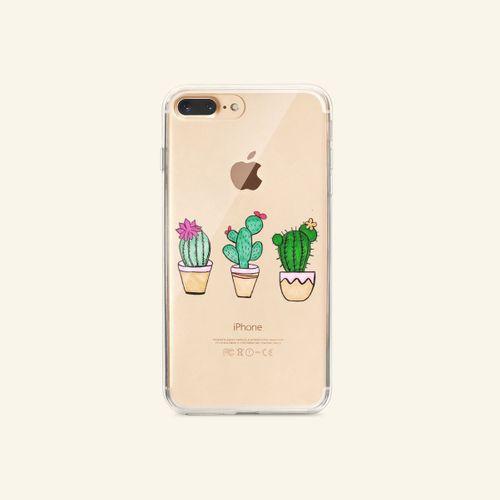 iPhone 7 Plus Üçlü Kaktüs Desenli Şeffaf Telefon Kılıfı