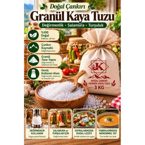 Doğal Çankırı Granül Kaya Tuzu 3 KG İri Taneli Değirmenlik Salamura Turşuluk