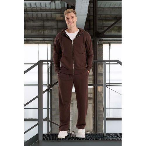 Haneke Regular Kalıp Diagonal 3 İplik Fermuarlı Kapüşonlu Erkek Sweatshirt - Kahve