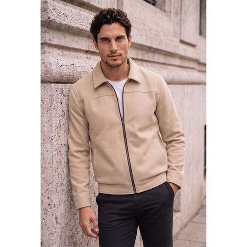 Harrison Relaxed Fit Kaşe Fermuarlı Erkek Ceket - Bej