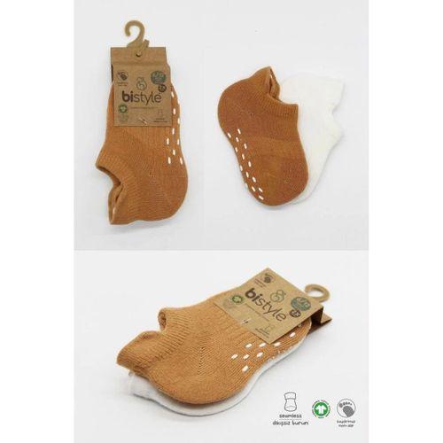 Eğitici Oyuncak Bistyle 2'Li Sneakers Kaymaz Colours Penye Çorap BS20104 Ekru Hardal