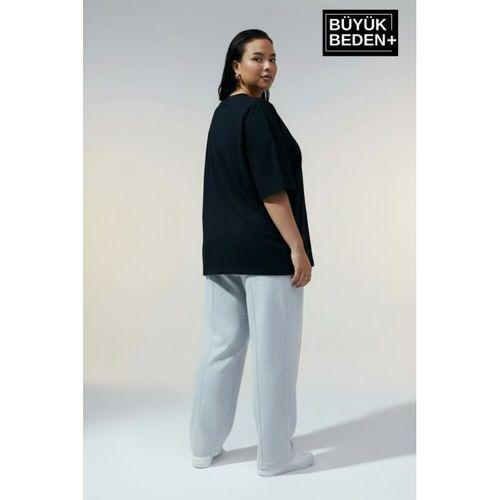 Kadın Büyük Beden El Yazılı Brooklyn Baskılı 3xl-6xl Bisiklet Yaka Tshırt SPR25BTSK510-6