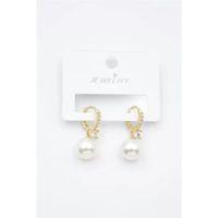 Taşlı İnci Küpe - Altın