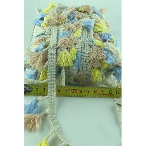 FdayAksesuar Bej Mavi Sarı Pamuklu Saçak Şerit Püskül 1 Metre En 4,5 Cm