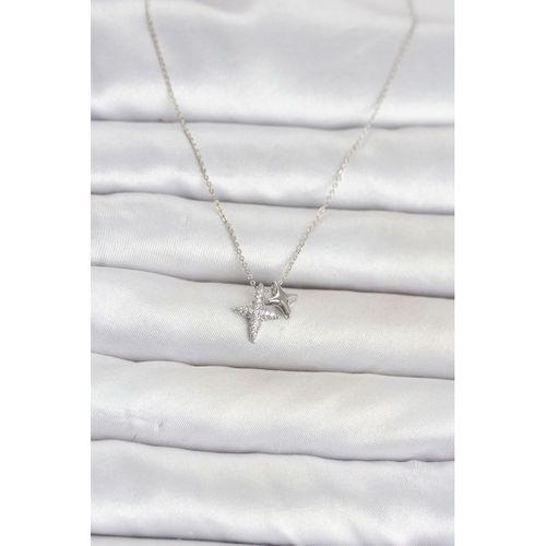 Pirinç Gümüş Renk Minimal Kutup Yıldızı Model Kadın Kolye