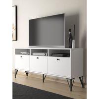 Wood'n Love Rhea 160 Cm Dolaplı, Minifiks Bağlantı, Geniş Tv Ünitesi - Konsol - Beyaz / Siyah