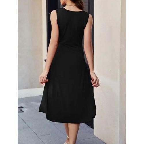 Lucky Life Kadın Sıfır Kol Bisiklet Yaka Bel Büzgü Detay Viskon Elbise